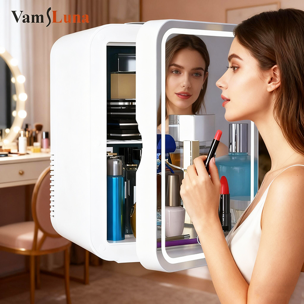 X Beauty Makeup - 8L Mini-Kosmetikkühlschrank mit Spiegel, tragbarer Make-up-Kühler,
