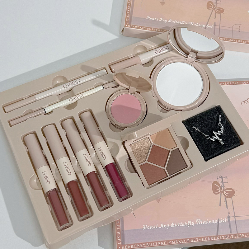 Beauty Book Makeup Kit - QIBEST 4 Farben Doppelkopf-Lipgloss, Puder, Rouge,
