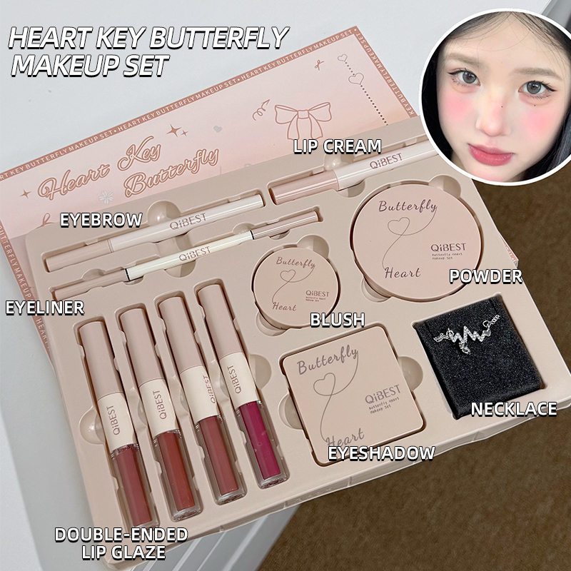 Beauty Book Makeup Kit - Make-up-Geschenkbox, Schmetterlingsschleife, Herz, begrenzter Lippenstift, Puder,