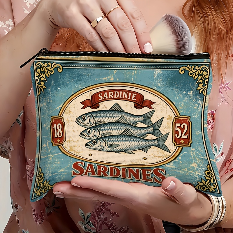 Beauty Without Makeup - Retro-Sardinen-Print Kosmetiktasche Perfekt für Tägliche Ausflüge,