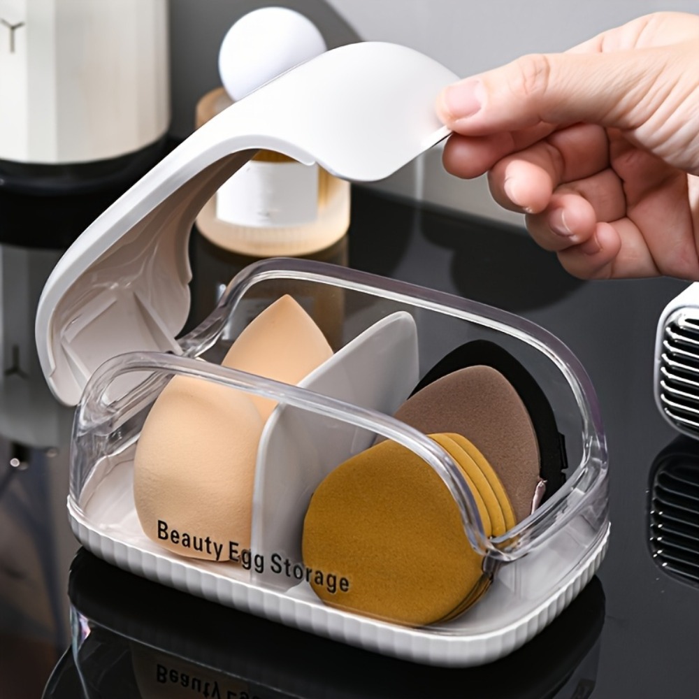 Cosmetic Sponge - Doppelkammer-Aufbewahrungsbox für Beauty-Schwämme mit Transparentem Deckel,